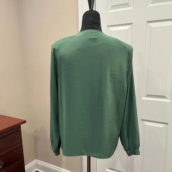 Jack Mulqueen Forest Green V-Neck Button Up Blouse L - Picture 2 of 7